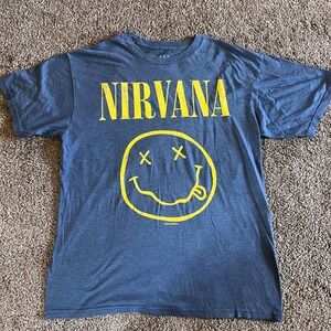 Nirvana Graphic T-Shirt Smiley Face Band Tee Music Fan Top Medium